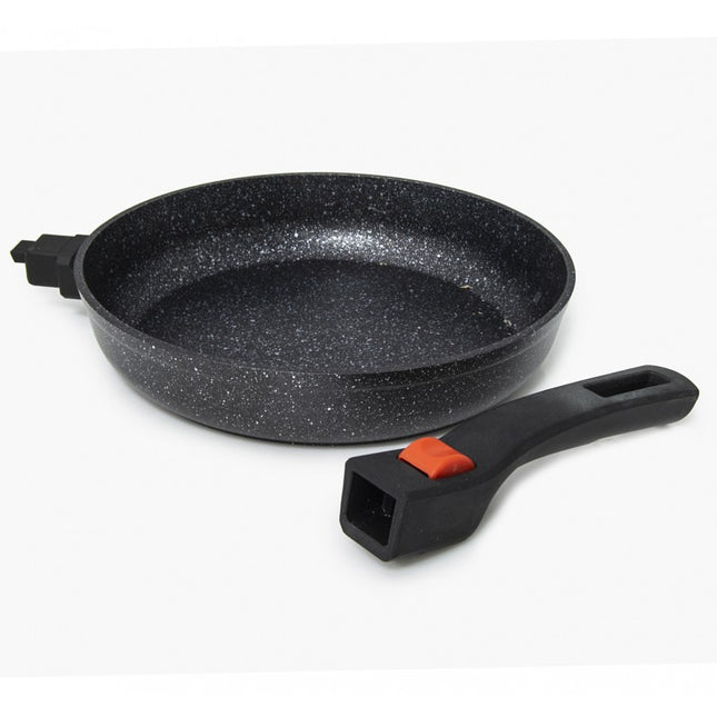 Korkmaz Ornella Koekenpan 28 cm – Aluminium Pan 3L Met Afneembaar Handvat – 5-Laags Antiaanbaklaag – Marmerlook – Voor Inductie en Alle Warmtebronnen
