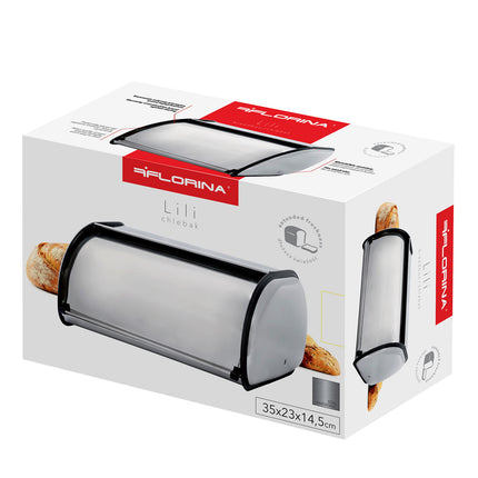 Florina Lili zilveren broodtrommel met rolklep klein formaat 35 x 23 x 14.5 cm RVS