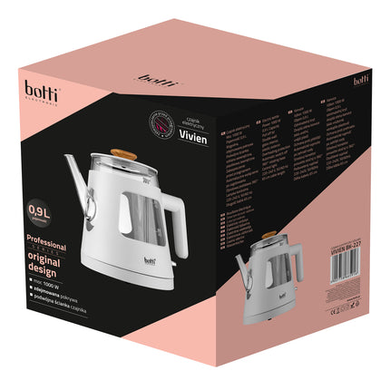 Botti Vivien glazen waterkoker – 0,9 L – 1000 W – Wit – Professional Series – Stijlvol design & veiligheid