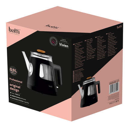 Botti Vivien glazen waterkoker – 0,9 L – 1000 W – Zwart – Professional Series – Modern & veilig