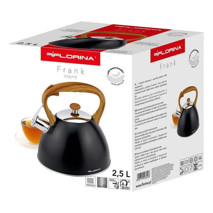 Florina Frank fluitketel RVS mat zwart / bruin 2.5 Liter - ook geschikt voor inductie