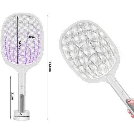 Oplaadbare UV lamp en elektrische vliegenmepper met standaard 2 in 1 – Wit