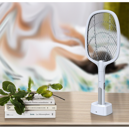Oplaadbare UV lamp en elektrische vliegenmepper met standaard 2 in 1 – Wit