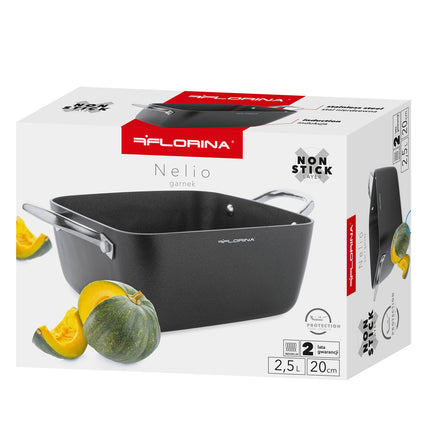Florina Nelio vierkante kookpan braadpan 20 x 20 cm aluminium 2.5 Liter mat zwart - geschikt voor inductie