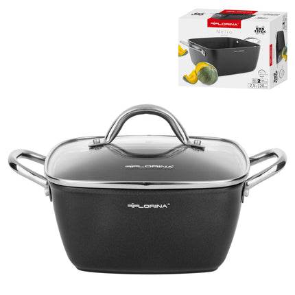 Florina Nelio vierkante kookpan braadpan 20 x 20 cm aluminium 2.5 Liter mat zwart - geschikt voor inductie