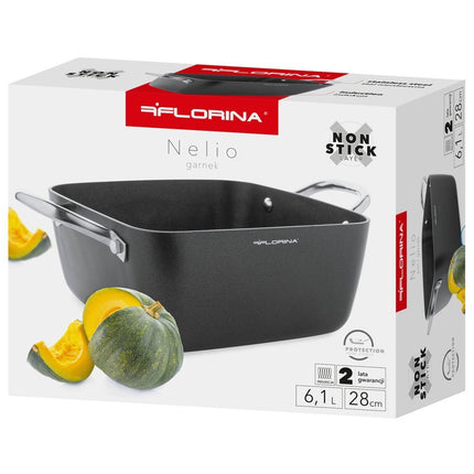 Florina Nelio vierkante kookpan braadpan 28 x 28 cm aluminium 6.1 Liter mat zwart - geschikt voor inductie