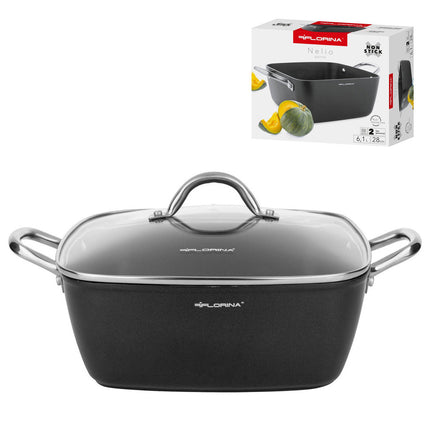 Florina Nelio vierkante kookpan braadpan 28 x 28 cm aluminium 6.1 Liter mat zwart - geschikt voor inductie
