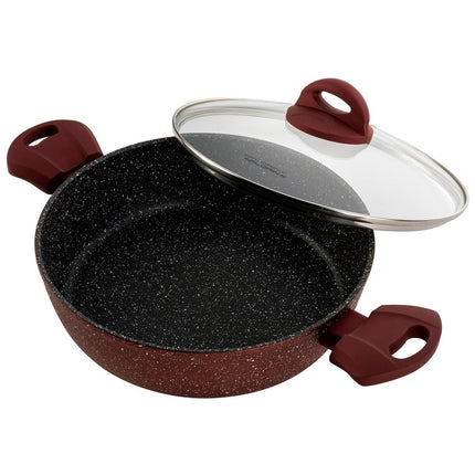 Florina Casanova aluminium hapjespan met 3-laags coating inclusief glazen deksel 24 cm 2.3 liter stone look rood