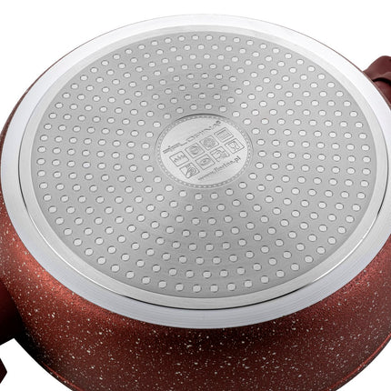 Florina Casanova aluminium hapjespan met 3-laags coating inclusief glazen deksel 24 cm 2.3 liter stone look rood