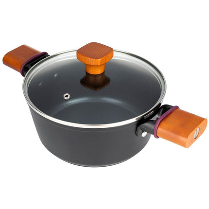 Florina Natura Line kookpan met 3-laags keramische coating en glazen deksel 20cm 2,2L mat zwart / bruin