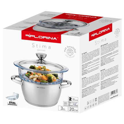 Florina stima professionele stoompan 3-delig RVS geschikt voor alle warmtebronnen ∅ 20 cm zilver