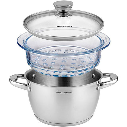 Florina stima professionele stoompan 3-delig RVS geschikt voor alle warmtebronnen ∅ 20 cm zilver