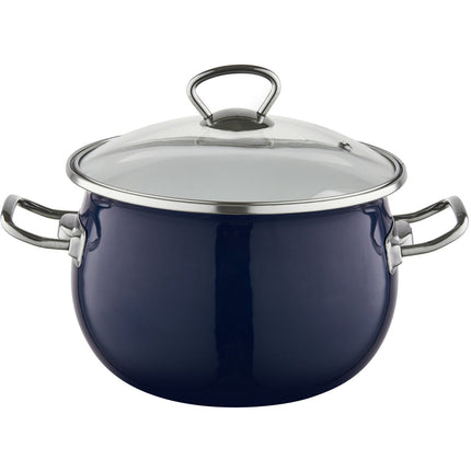 Emalia Berry kookpan – 22 cm – 4,25 L – Marineblauw/Crème – Geëmailleerd staal – Inclusief glazen deksel