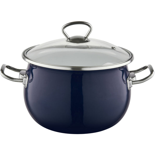 Emalia Berry kookpan – 22 cm – 4,25 L – Marineblauw/Crème – Geëmailleerd staal – Inclusief glazen deksel
