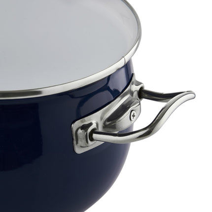 Emalia Berry kookpan – 22 cm – 4,25 L – Marineblauw/Crème – Geëmailleerd staal – Inclusief glazen deksel
