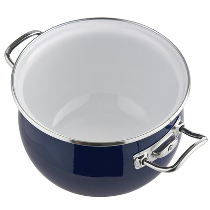 Emalia Berry kookpan – 22 cm – 4,25 L – Marineblauw/Crème – Geëmailleerd staal – Inclusief glazen deksel