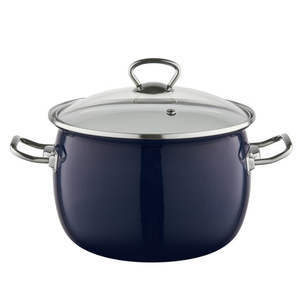 Emalia Berry kookpan – 24 cm – 5 L – Marineblauw – Retro geëmailleerd staal – Inclusief glazen deksel