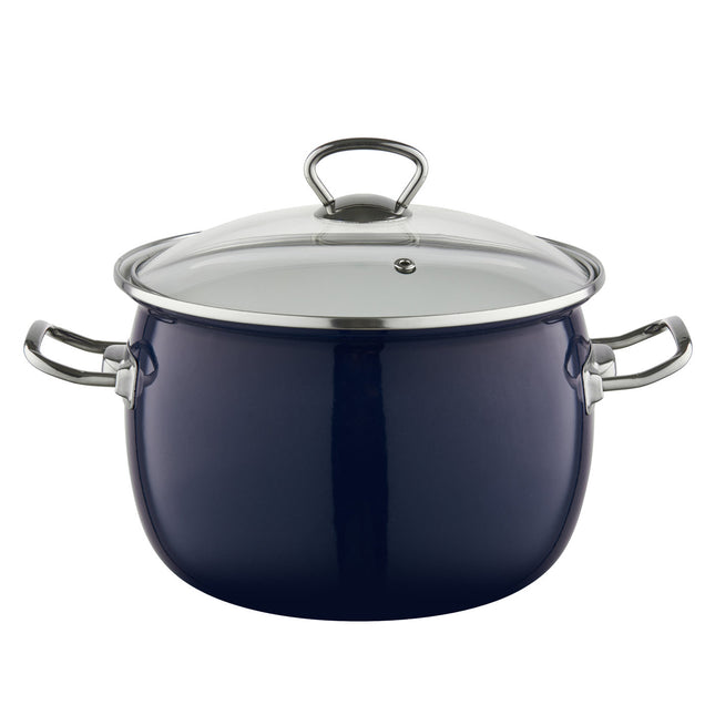 Emalia Berry kookpan – 24 cm – 5 L – Marineblauw – Retro geëmailleerd staal – Inclusief glazen deksel