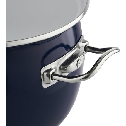 Emalia Berry kookpan – 24 cm – 5 L – Marineblauw – Retro geëmailleerd staal – Inclusief glazen deksel