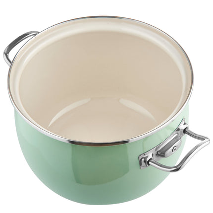 Emalia Berry 24 cm 5L retro geëmailleerde exclusieve kookpan met glazen deksel mint groen