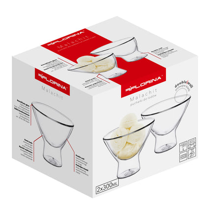 Florina set van 2 dubbelwandige gehard glazen ijsbekers dessertbekers ijscoupes 300ml
