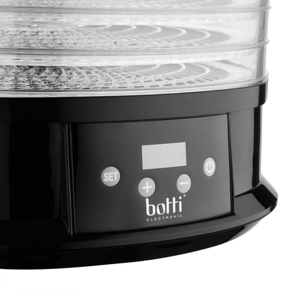 Botti Electronic Stella voedseldroger – Dehydrator – 5 trays – 1 tot 48 uur – 40-70°C – 250W – Zwart/Transparant