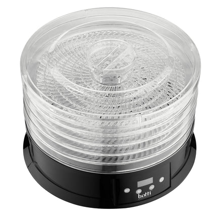 Botti Electronic Stella voedseldroger – Dehydrator – 5 trays – 1 tot 48 uur – 40-70°C – 250W – Zwart/Transparant