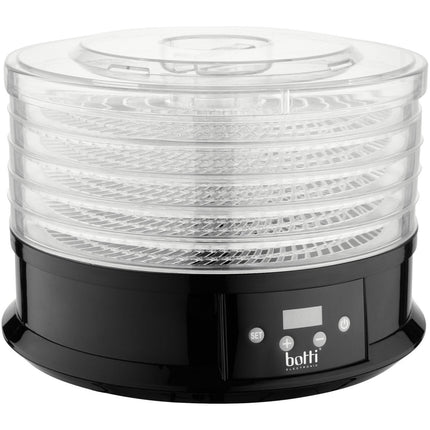 Botti Electronic Stella voedseldroger – Dehydrator – 5 trays – 1 tot 48 uur – 40-70°C – 250W – Zwart/Transparant