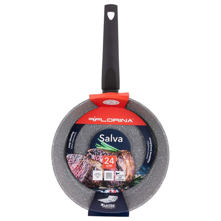 Florina Salva koekenpan met hoge rand en 3 laags non stick coating 24 x 6,5 cm zwart / grijs