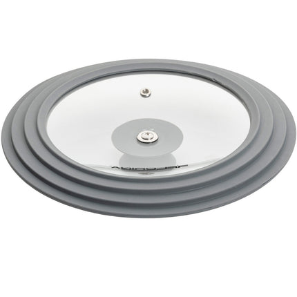 Florina universele glazen deksel met siliconen rand voor pannen van 18 cm 20 cm en 22 cm grijs