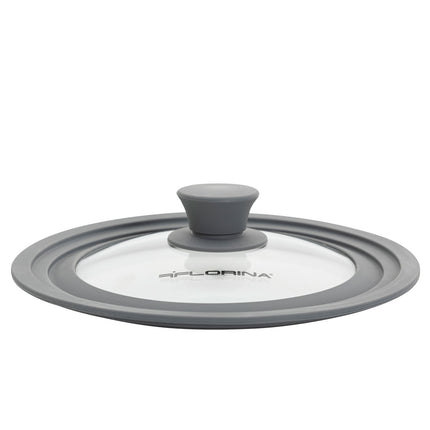 Florina universele glazen deksel met siliconen rand voor pannen van 18 cm 20 cm en 22 cm grijs