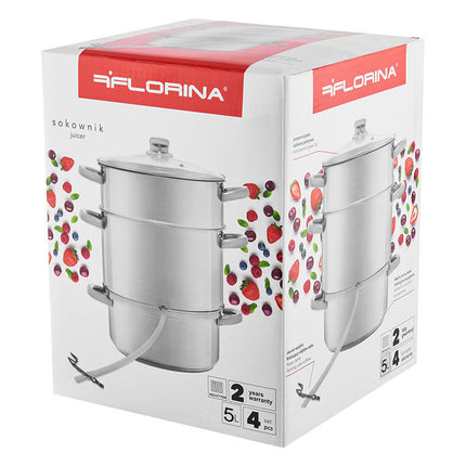 Florina professionele 6-delige sapcentrifuge pan/ juicer en stoompan voor op het fornuis 5L RVS