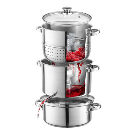 Florina professionele 6-delige sapcentrifuge pan/ juicer en stoompan voor op het fornuis 5L RVS