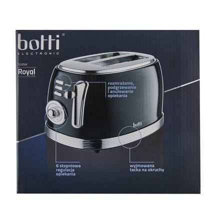 Botti Royal Line 3-in-1 broodrooster – 850W – Zwart – Toasten, verwarmen & ontdooien – 6 standen – Klassiek design