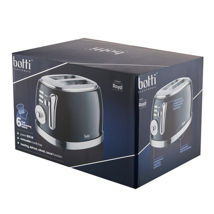 Botti Royal Line 3-in-1 broodrooster – 850W – Zwart – Toasten, verwarmen & ontdooien – 6 standen – Klassiek design