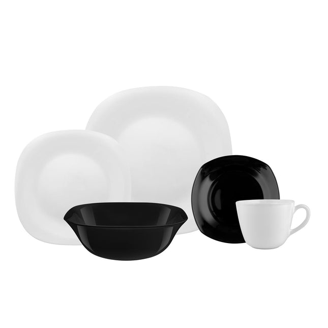 Bormioli Rocco Velvet serviesset 30-delig – Opaalglas – Wit/Zwart – Getemperd, vaatwasser- en magnetronbestendig – Italiaans design met afgeronde hoeken