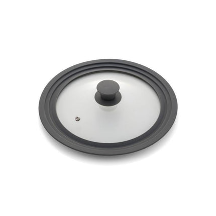 Florina universele glazen deksel met siliconen rand voor pannen van 24 cm 26 cm en 28 cm grijs