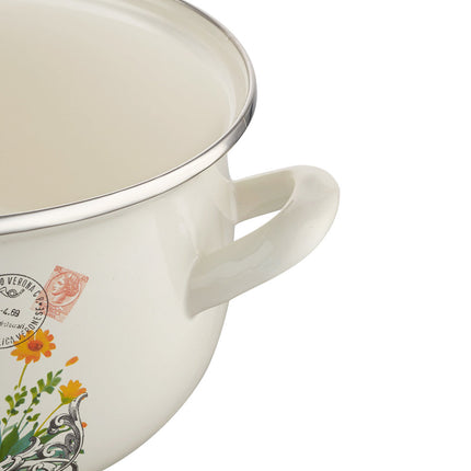 Emalia retro haan rooster geëmailleerde vintage kookpan 18 cm 3 Liter crème / rood