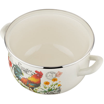Emalia retro haan rooster geëmailleerde vintage kookpan 18 cm 3 Liter crème / rood