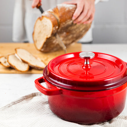 Florina professionele gietijzeren braadpan stoofpan emaille Ø 24 cm 3.5L rood geschikt voor inductie