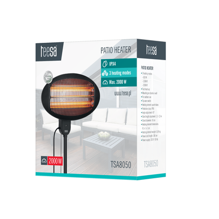 Teesa elektrische terrasverwarmer met 3 standen en 45° kantelhoek TSA8050