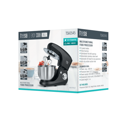 Teesa Easy Cook Single keukenmachine/ standmixer 1400 Watt 5,5L zwart TSA3545B