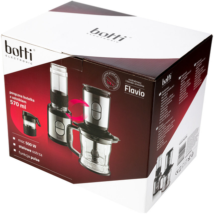 Botti Flavio 2-in-1 Blender en Hakmolen – 500W – Smoothie Maker & Hakmachine – Compacte Keukenmachine – Zwart/Zilver