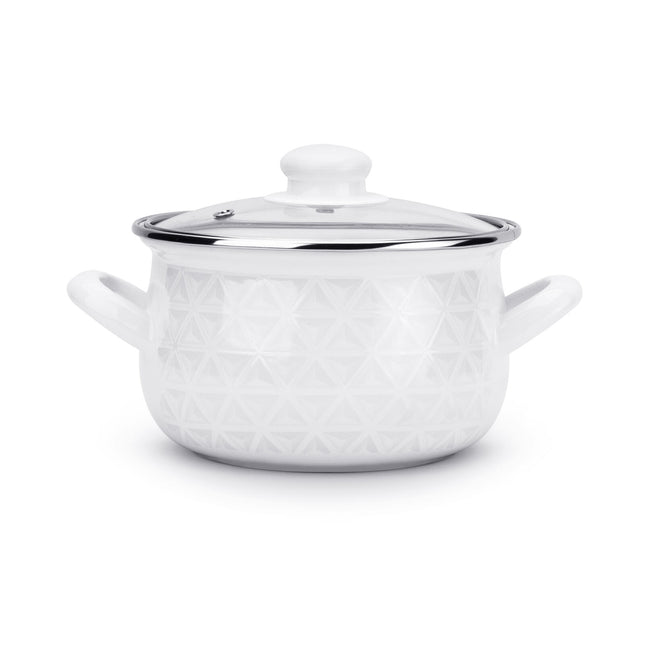 Emalia Diamond kookpan – 20 cm – 4,2 L – Wit – Retro geëmailleerd staal – Inclusief glazen deksel