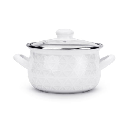Emalia Diamond kookpan – 22 cm – 5,3 L – Wit – Retro geëmailleerd staal – Inclusief glazen deksel