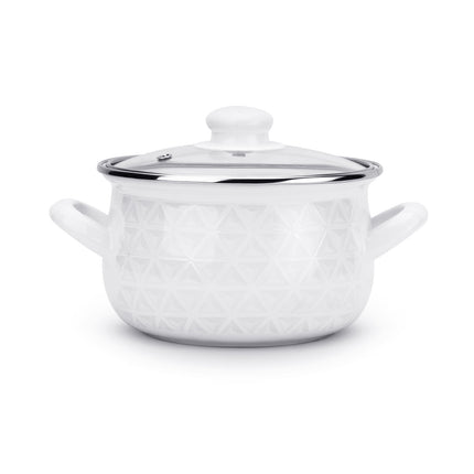 Emalia Diamond kookpan – 18 cm – 3,0 L – Wit – Retro geëmailleerd staal – Inclusief glazen deksel
