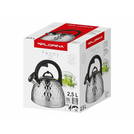 Florina Fenny fluitketel RVS zilver glanzend 2.5 Liter - ook geschikt voor inductie