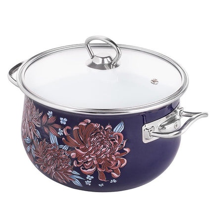 Silesia Kate vintage blauw met bloemen 8 delige emaille pannenset - geschikt voor inductie - kookpannenset.nl