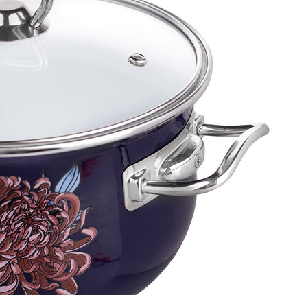 Silesia Kate vintage blauw met bloemen 8 delige emaille pannenset - geschikt voor inductie - kookpannenset.nl