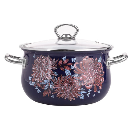 Silesia Kate vintage blauw met bloemen 8 delige emaille pannenset - geschikt voor inductie - kookpannenset.nl